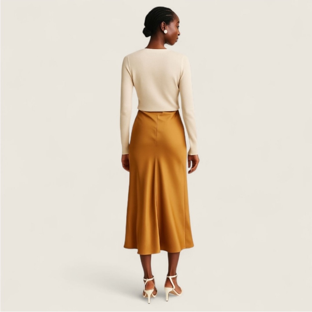 Reformation Ember Silk Midi Skirt in Butterscotch gold - Picture 2 of 11